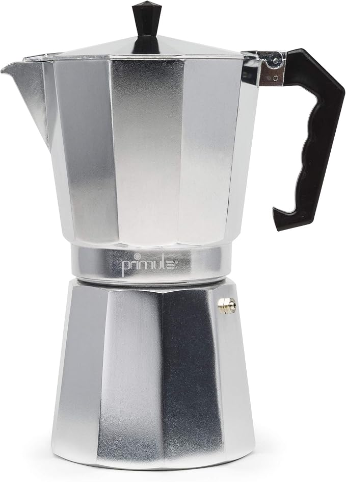 Primula Classic Stovetop Espresso and Coffee Maker, Moka Pot for Italian and Cuban Café Brewing, Greca Coffee Maker, Cafeteras, 12 Espresso Cups, Silver
