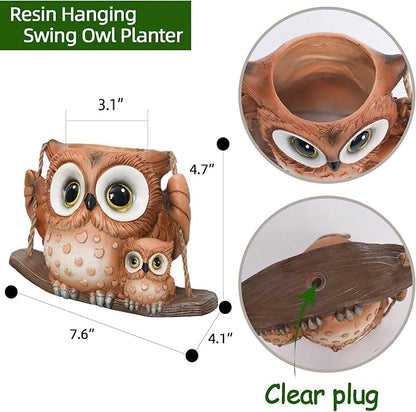 Swing Owl Hanging Planters for Indoor Plants, Cute Small Succulent Pots with Drainage Hole, Unique Resin Plant Hangers Outdoor, Hanging Plant Holder for String Of Pearls, Gift Ideas for Mother