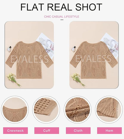 EVALESS Womens Crochet Hollow Out Knit Tops Half Sleeve Spring Summer Sweaters Beach Cover Ups for Women Trendy 2026