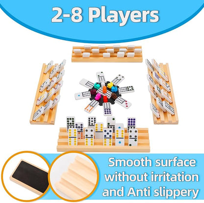Doreimi Mexican Train Dominoes Set with 8 Wooden Holders, Double 12 Colored Dot Dominoes with Update Hub, Travel Domino Train Game with 91 Tiles and Portable Carry Case, Family Board Team Games