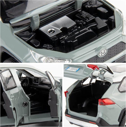 WAKAKAC Model Car 1/32 RAV4 Alloy Diecast Collectible Toy Car with Light and Sound Toy Vehicle Door Can Be Opened for Boys Kids Toddler Gift (Gray)