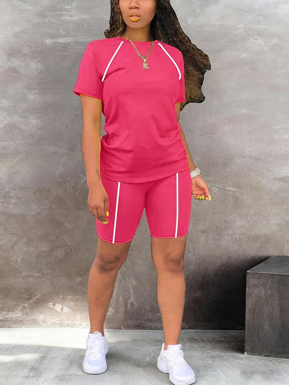 STOLKISS Women 2 piece Short Sets Classic Striped Outfits Summer Casual Short Sleeve T-Shirt and Short Jogger Tracksuits Sets