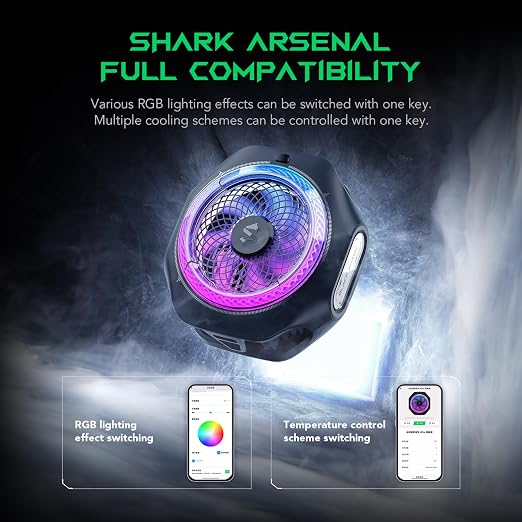Black Shark Magnetic Cell Phone Cooler 4Pro, Portable RGB Cooling Fan, Cellphone Radiator with Removable Grip, App-Controlled Smart Temperature Control for iPhone MagSafe Series/Android/Tablet/iPad