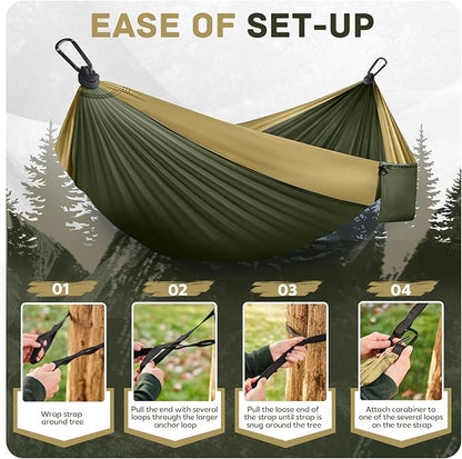 Camping Hammock Lightweight, Portable Hammocks Parachute Hammock with Two Tree Straps, Single or Double Travel Swing Nylon Camp Hammocks, Outdoor Essentials for Beach Backpacking Hiking, Orange