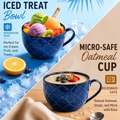 24 oz Large Coffee Mug, Ceramic Coffee Mugs with Handles, Soup Bowl, Blue | Big Coffee Mug for Hot Chocolate, Cappuccino, Soup, Oatmeal, Ramen, Microwave & Dishwasher Safe, Coffee Cups Large Soup Bowl