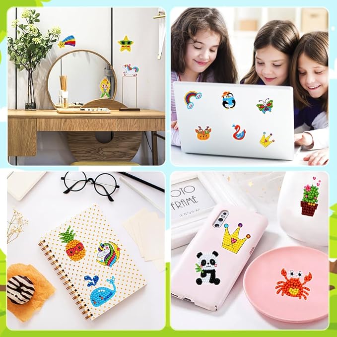 GWAHSA 60pcs 5D Diamond Art Stickers Arts and Crafts Creative Gem Art Paint by Number Kits for Kids Ages 4-6 6-8 8-12 Boys Girls DIY Mosaic Stickers Toys for Birthday Party Halloween Christmas Gifts