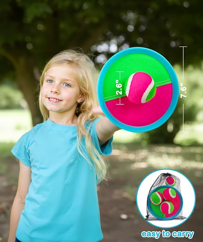 Toss and Catch Ball Game Outdoor Toys for Kids Ages 3-12 & Family, Outside Games for Beach Pool Yard Camping, Boys Birthday Gift, 4 Paddles 4 Sticky Balls & Storage Bag