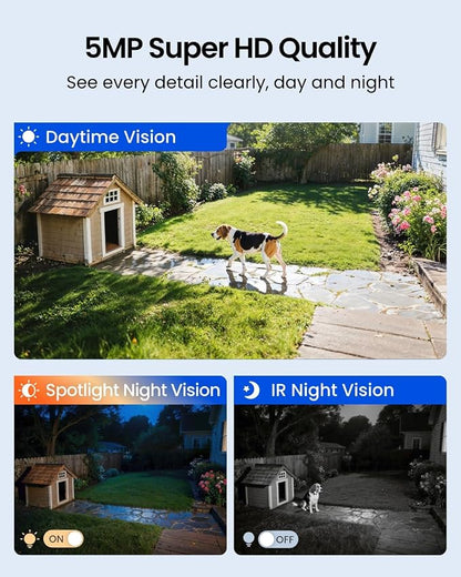 REOLINK Security Cameras Wireless Outdoor, Pan Tilt Solar Powered, 5MP 2K+ Color Night Vision, 2.4/5GHz WiFi, Smart Cameras for Home Security, Works with Home Hub, Argus PT + Solar Panel