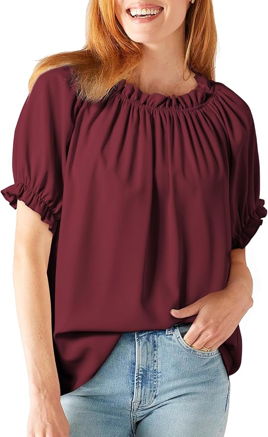 EVALESS Womens Tops Off The Shoulder Blouses for Women Dressy Casual Cute Puff Sleeve T Shirts Fashion 2026