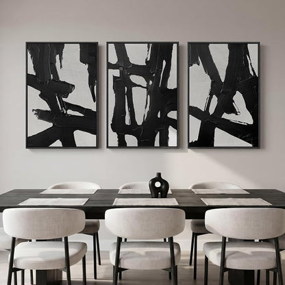 Large Framed Black and White Abstract Wall Art for Living Room, 3 Piece Canvas Prints Paintings Artwork for Walls, Modern Minimalist Wall Decor for Bedroom Dining Room Office hallway 24x36 In