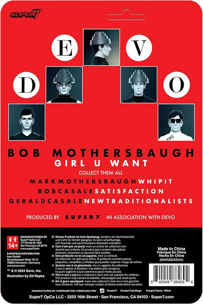 Super7 Devo Bob Mothersbaugh (Girl U Want) - 3.75" Devo Action Figure with Accessory Rock Music Collectibles and Retro Toys