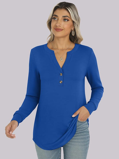 ANRABESS Women's Long Sleeve Shirts 2026 Spring Fashion Dressy Casual Tops Trendy Henley Blouses Cute Work Outfits Clothes