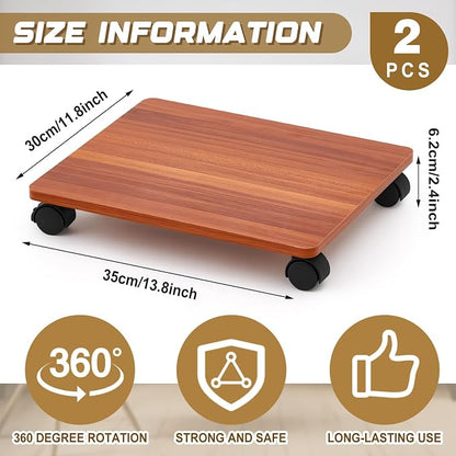 Beeveer 1 Pcs Office Under Desk Printer Stand with 4 Caster Wheels 13.8 x 11.8 Inches Walnut Movable Printer Copier Shelf CPU Holder for Home Office Heavy Duty Storage Rack Scanner Fax Machine