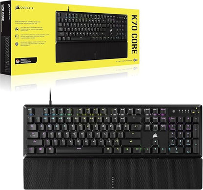 CORSAIR K70 CORE RGB Mechanical Wired Gaming Keyboard with Palmrest – Pre-Lubed MLX Red Linear Switches, SOCD, ABS Double-Shot Keycaps, Sound Dampening, Media Control Dial, QWERTY NA – Black