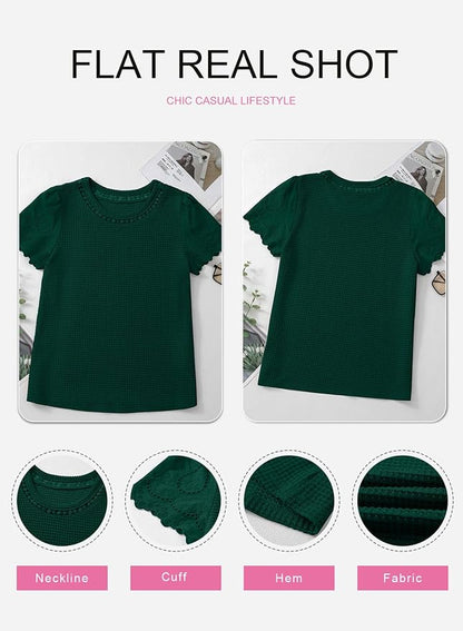 SHEWIN Womens Frenchy Summer Tops Crewneck Short Sleeve T Shirts Casual Waffle Knit Jacquard Blouses Top Shirts