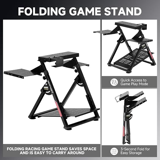 GTPLAYER Flight Racing Simulation Stand Foldable Gaming Stand Compatible with Logitech/Thrustmaster/PXN Gaming Devices Adjustable Stable Simulator Cockpit Stand, Electronic Device Not Included, Black
