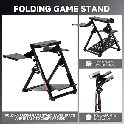 GTPLAYER Flight Racing Simulation Stand Foldable Gaming Stand Compatible with Logitech/Thrustmaster/PXN Gaming Devices Adjustable Stable Simulator Cockpit Stand, Electronic Device Not Included, Black
