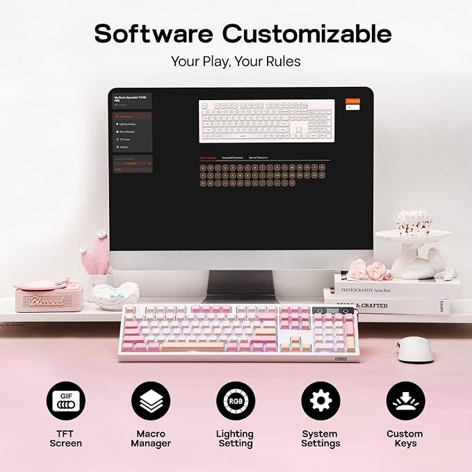 EPOMAKER TH108 PRO Full Size Mechanical Keyboard with Screen & Knob, Wireless Gaming Keyboard with 10000mAh, Creamy Gasket, Hot Swap, Custom Driver, RGB Backlight, NKRO (Pink, Sea Salt Silent)