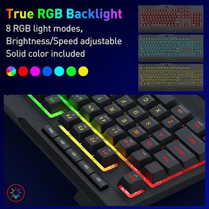 Redragon K525 PRO RGB 3-Mode Wireless Membrane Gaming Keyboard with Multimedia Keys, Linear Mechanical-Feel Switch, 4 Extra On-Board Macro Keys, Dedicated Media Control, Ergonomic Wrist Rest