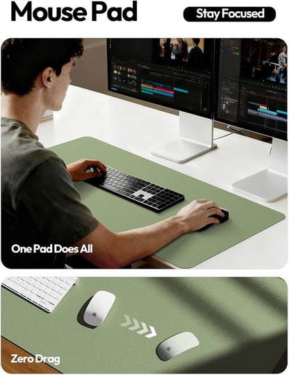 YSAGi Leather Desk Pad Protector, Office Desk Mat, Large Mouse Pad, Non-Slip PU Leather Desk Blotter, Laptop Desk Pad, Waterproof Desk Writing Pad for Office and Home (Bamboo Green,55" x 17.2")