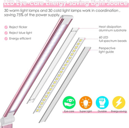 Desk Lamp, LED Desk Light with 10 Brightness Levels, 5 Color Temperatures, USB Power, Foldable Dimmable Table Lamp, Timer & Memory, Touch Control, Eye Caring Lamp for Reading Work Study Nail