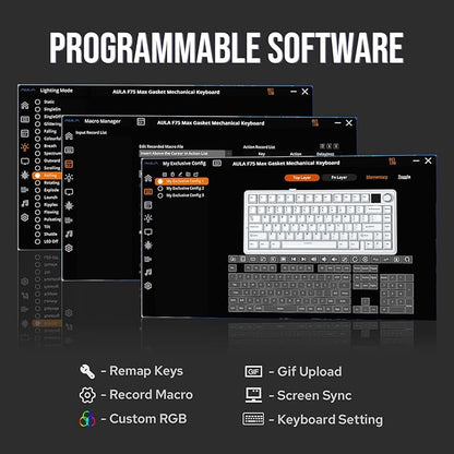 EPOMAKER X Aula F75 MAX Wireless Mechanical Keyboard with TFT Screen and Knob, Gasket Gaming Keyboard in 75% Layout, Hot Swappable, RGB Backlight, for PC/Mac/Linux (Black Gradient)