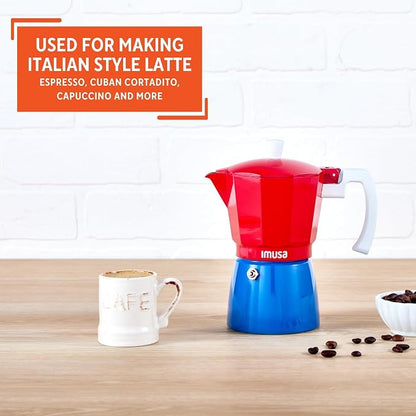IMUSA 3 Cup Caribbean Cast Aluminum Stovetop Coffee Maker | Bare Cast Aluminum Finish, Cool-Touch White Handle, Ideal for Demitasse, Great for Daily Coffee Moments