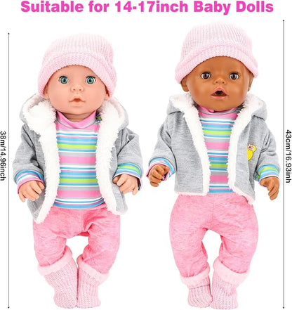 5 Pieces Baby Doll Clothes & Accessories with Outfit, Hat, Coat, Socks, Hanger for 14-16 inch Baby Dolls and 18 Inch Girl Doll(Doll NOT Include)