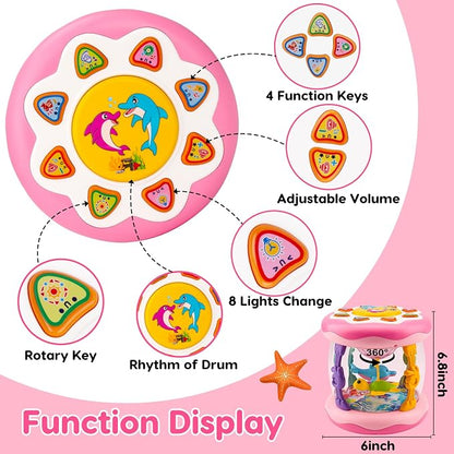 Baby Girl Toys Ocean Projector Rotating Musical Light Up Tummy Time Toy Infant Aquarium Crawling Toys Babies Girls First Birthday Newborn Shower Gifts