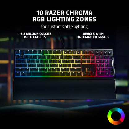 Razer Ornata V3 Gaming Keyboard, Low-Profile Keys, Black | Mecha-Membrane Switches, UV-Coated Keycaps, Backlit Media Keys, 10-Zone RGB Lighting, Snap Tap, Magnetic Wrist Wrest