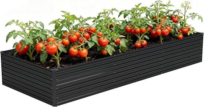 Vengarus 12x4x2FT Galvanized Raised Garden Bed Kit, Large Rectangle Elevated Planter for Vegetables, Flowers, Herbs and Succulents - 718 Gallon Capacity, Black