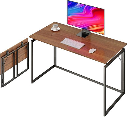 alawooder 31.5" Folding Desk: No Assembly, Wood Top for Small Spaces | Home office desk, holds 150 lbs, folds flat to 2.3 in, splash-proof wood top, sturdy metal frame