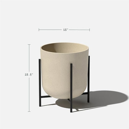 Veradek Mason Series Raised Lima Planter - Round Planter for Patio/Balcony | Plastic-Stone Composite w/Metal Plant Stand | Modern Décor for Plants