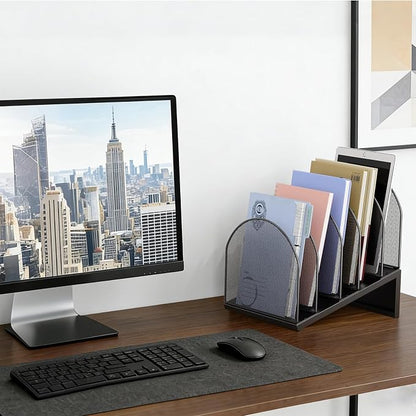 gianotter Desktop File Organizer with 5 Compartments | Desk Organizer Paper Organizer for Desk Workspace Organizers for Office Supplies (Black, Inclined Style)