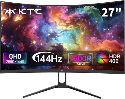 KTC H27S5C 27 Inch Curved Gaming Monitor, 1440P QHD 144Hz Monitor, HDR 400 | 2560x1440 120Hz Curve Monitors, 1500R HVA Panel, Adaptive Sync, 400nits, 129%sRGB, HDMI DP, Eye Care VESA 100x100 Mount
