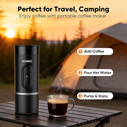 Portable Espresso Machine for Travel, Mini Coffee Maker Works with Capsules & Ground Coffee, USB-C Rechargeable for Outdoor Camping Car RV Business Trips