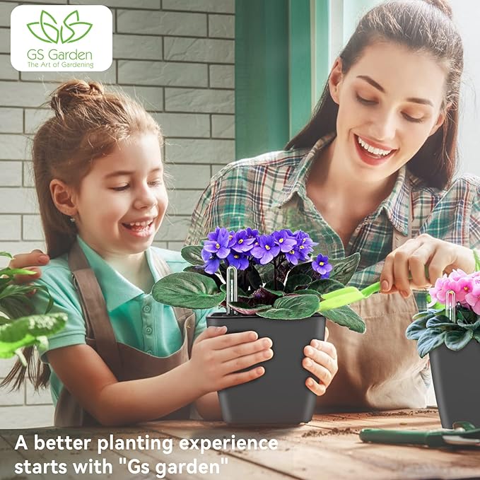Self Watering Planters for Indoor Plants : 5 inch 6 Pack Grey Planter with Water Level Indicator African Violet Self Watering Flower Pot for Herb Pot House Plant Planting
