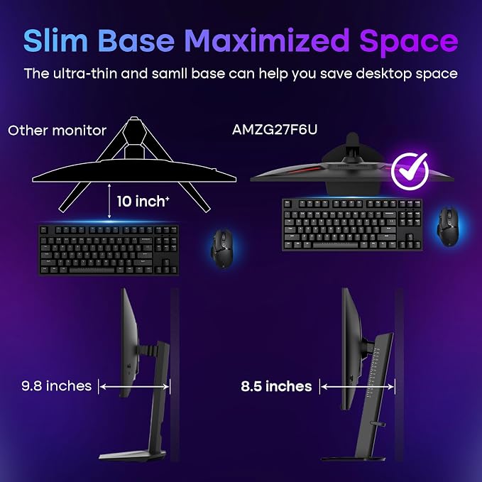 Amzfast 27" 4K Gaming Monitor, UHD 160Hz/FHD 320Hz Dual Mode, Fast IPS, 1ms MPRT, Height Adjustable, HDR400, 126% sRGB, HDMI 2.1, DP 1.4, PIP/PBP, Adaptive Sync, VESA 100x100 – AMZG27F6U