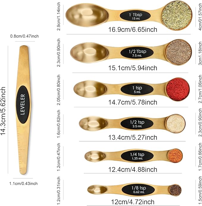Magnetic Measuring Spoons Set Stainless Steel with Leveler, Stackable Metal Tablespoon Measure Spoon for Baking, Measuring Cups and Spoon Set Kitchen Gadgets Apartment Essentials Fits