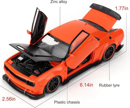 WAKAKAC Toy Cars Compatible for 1:32 Dodge Challenger SRT Hellcat Model Cars, Pull Back Die-cast Vehicles, Collectible Cars with Sounds＆Lights for Kids Boys Girls and Adults, Gift Orange