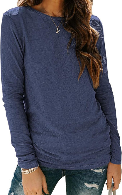 Sherosa Womens T Shirts Long Sleeve Crew Neck Shirts Basic Tee Tops Blouse