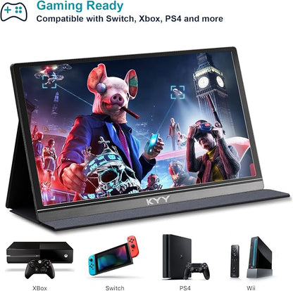 KYY Portable Monitor 15.6" 1080P Computer Monitor Screen Extender w/Cover | Portable Monitor for Laptop 1080P FHD IPS with USB-C and HDMI, Laptop Screen Extender for Travel HDR Gaming Monitor w/Speaker