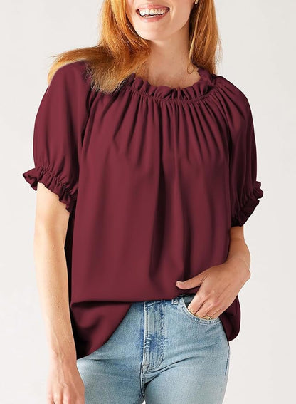 EVALESS Womens Tops Off The Shoulder Blouses for Women Dressy Casual Cute Puff Sleeve T Shirts Fashion 2026