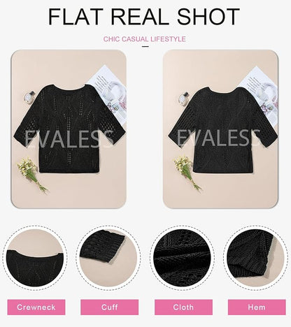 EVALESS Womens Crochet Hollow Out Knit Tops Half Sleeve Spring Summer Sweaters Beach Cover Ups for Women Trendy 2026