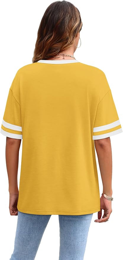 WIHOLL Womens T Shirts Loose Fit Short Sleeve Tees Crew Neck Color Block Summer Tops 2026 Fashion