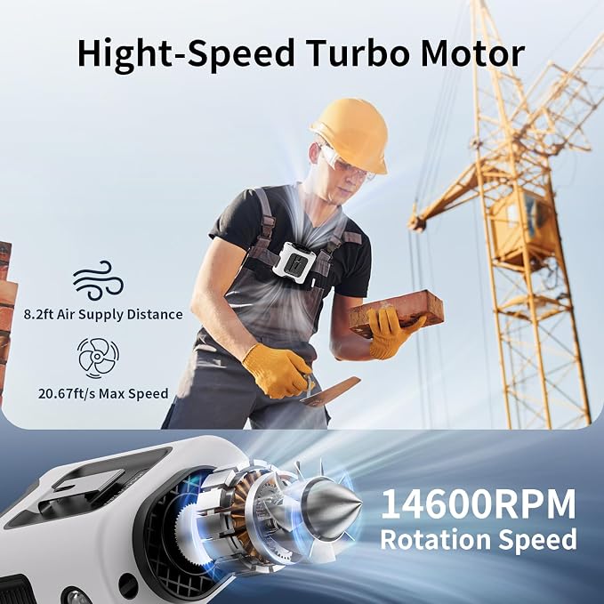 Socool 14500mAh Portable Waist Fan Clip on Belt 360 Rotation Wearable Rechargeable Personal Shirt Fan, 67H Cooling 5-Speed Battery Operated with Light, Neck Fan Hands-Free for Outdoor Jobsite Camping