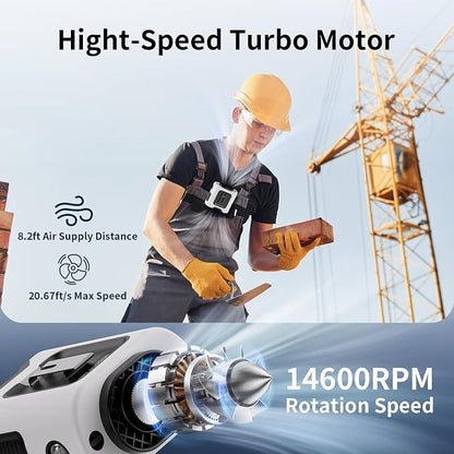 Socool 14500mAh Portable Waist Fan Clip on Belt 360 Rotation Wearable Rechargeable Personal Shirt Fan, 67H Cooling 5-Speed Battery Operated with Light, Neck Fan Hands-Free for Outdoor Jobsite Camping