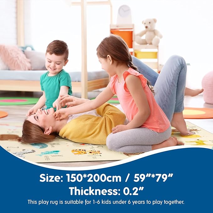 Booooom Jackson ABC Kids Classroom Rugs - 5'x6'6" Educational Numbers and Animal Carpet for Preschool, Classroom, and Kid's Room Safety and Learning - Alphabet Rug for Boys and Girls