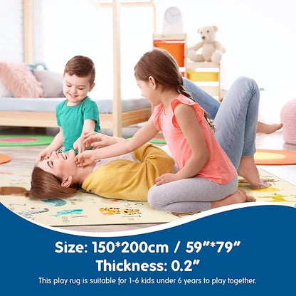 Booooom Jackson ABC Kids Classroom Rugs - 5'x6'6" Educational Numbers and Animal Carpet for Preschool, Classroom, and Kid's Room Safety and Learning - Alphabet Rug for Boys and Girls
