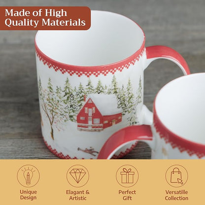 Maison d' Hermine Coffee Mug with Handles Tea Cups (12 Ounce, Pack of 2) | Fine Bone China Coffee Mugs for Hot Beverages Cappuccino Latte Home Restaurant Hotel Spring Summer -Rural Christmas